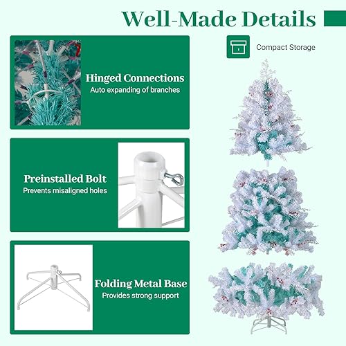 Miniatura 104 de GOFLAME Árbol de Navidad artificial preiluminado de 8 pies con luces LED blancas cálidas y conos de pino, decoración navideña para el hogar