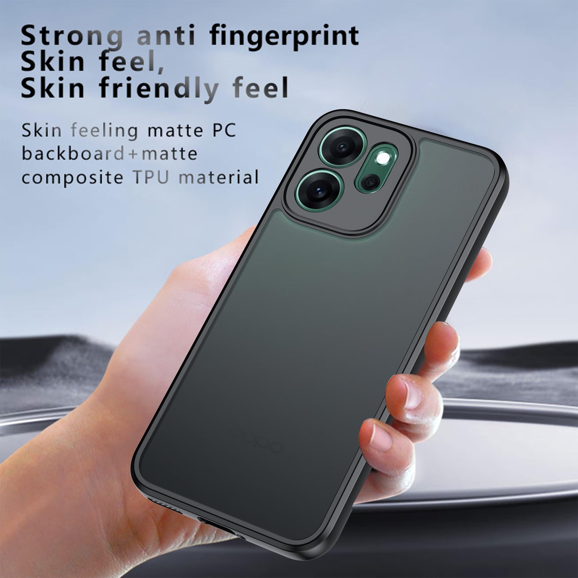 zZjoOoj Cover per OPPO Reno 14 F 5G/ Reno 14 FS 5G Custodia Con 2 Pezzi Pellicola Vetro Temperato, Traslucida Opaco Retro Antiurto Cellulare Custodia,Antiurto, Anti-Graffio (Nero)