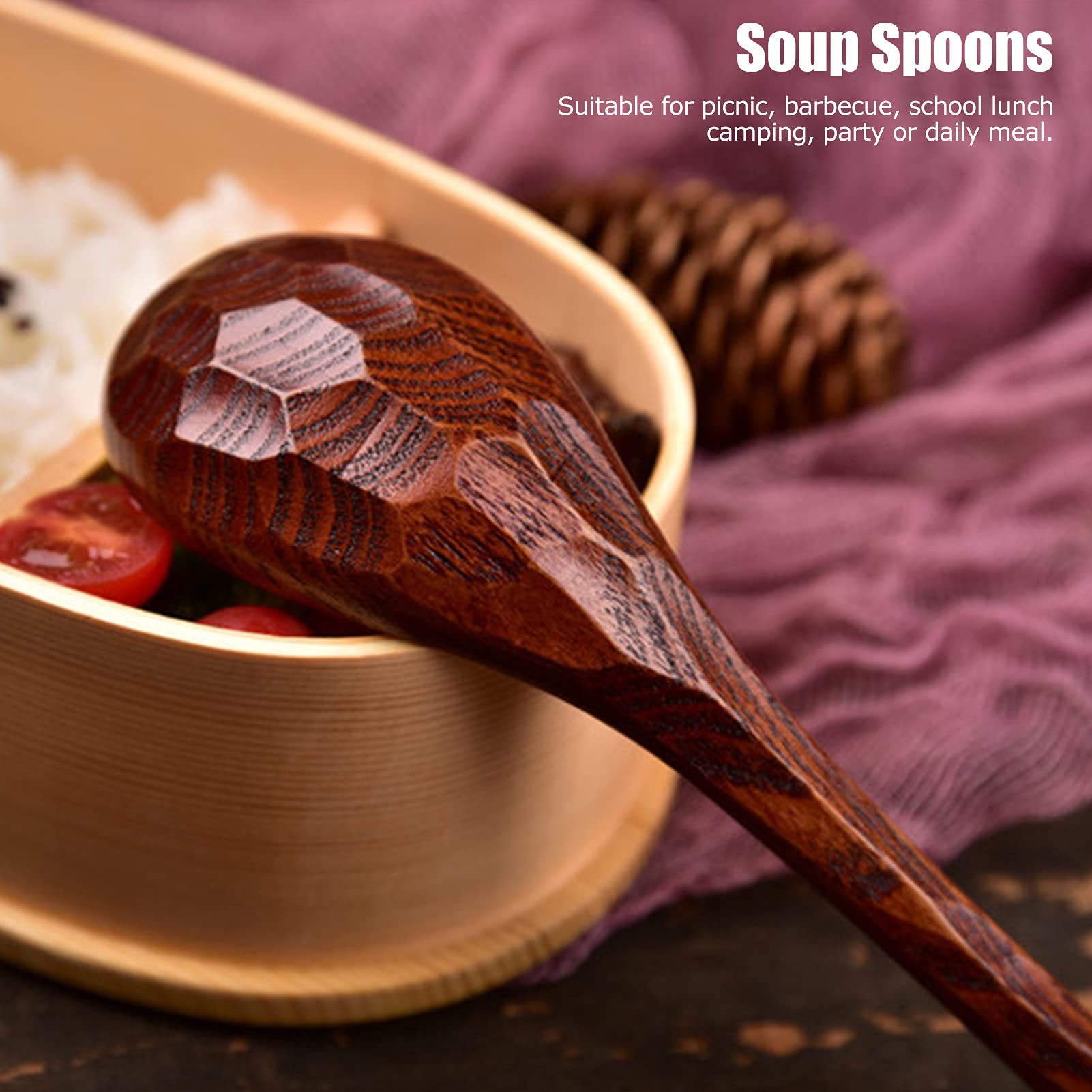 Topyond Set of 5 Wooden Ramen Soup Spoons,Japanese Style Long Handle Design for Household Tableware and Kitchen Eating Tools