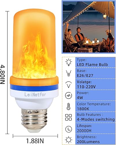 Miniatura 10 de Bombillas LED más pequeñas de llama morada, bombillas parpadeantes de Navidad de 3 W con detección de gravedad, base E26 bombilla púrpura de Navidad