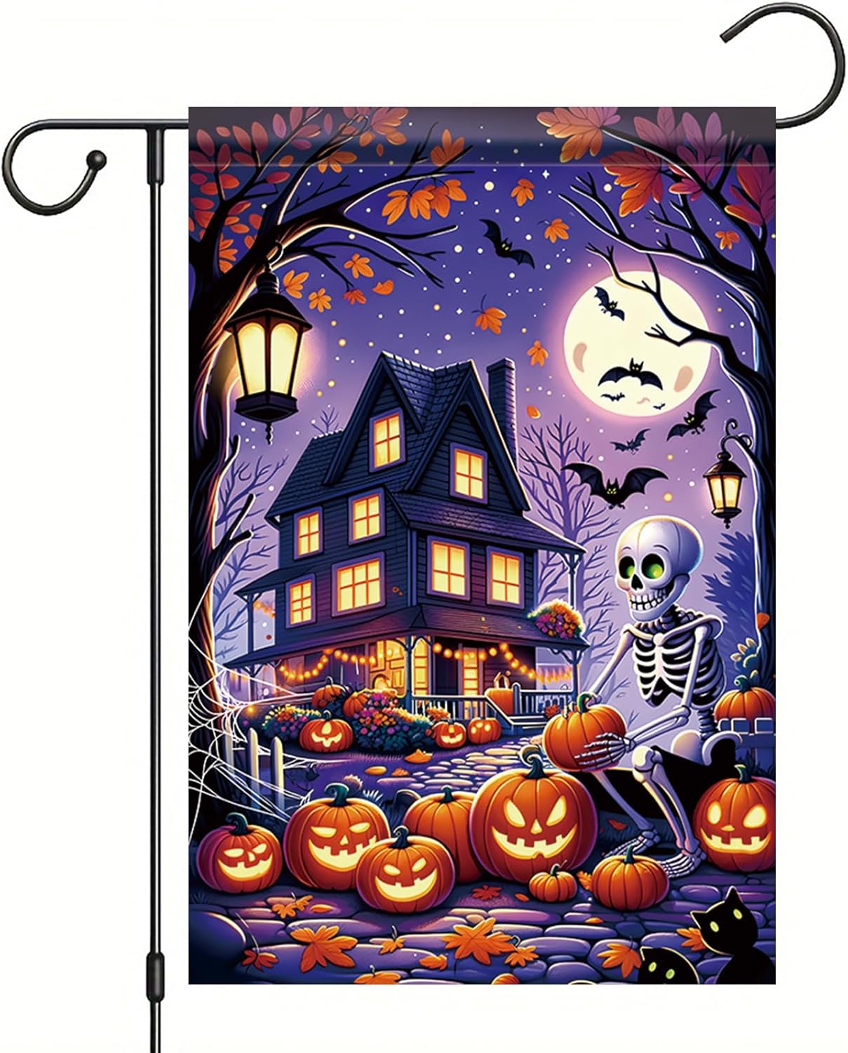 Halloween Garden Flag Skeleton Flag 12x18 Inch Haunted House Pumpkin Yard Banner Double Sided Outdoor Spooky Decor for Lawn Porch Patio Trick or Treat Holiday Seasonal House Decoration