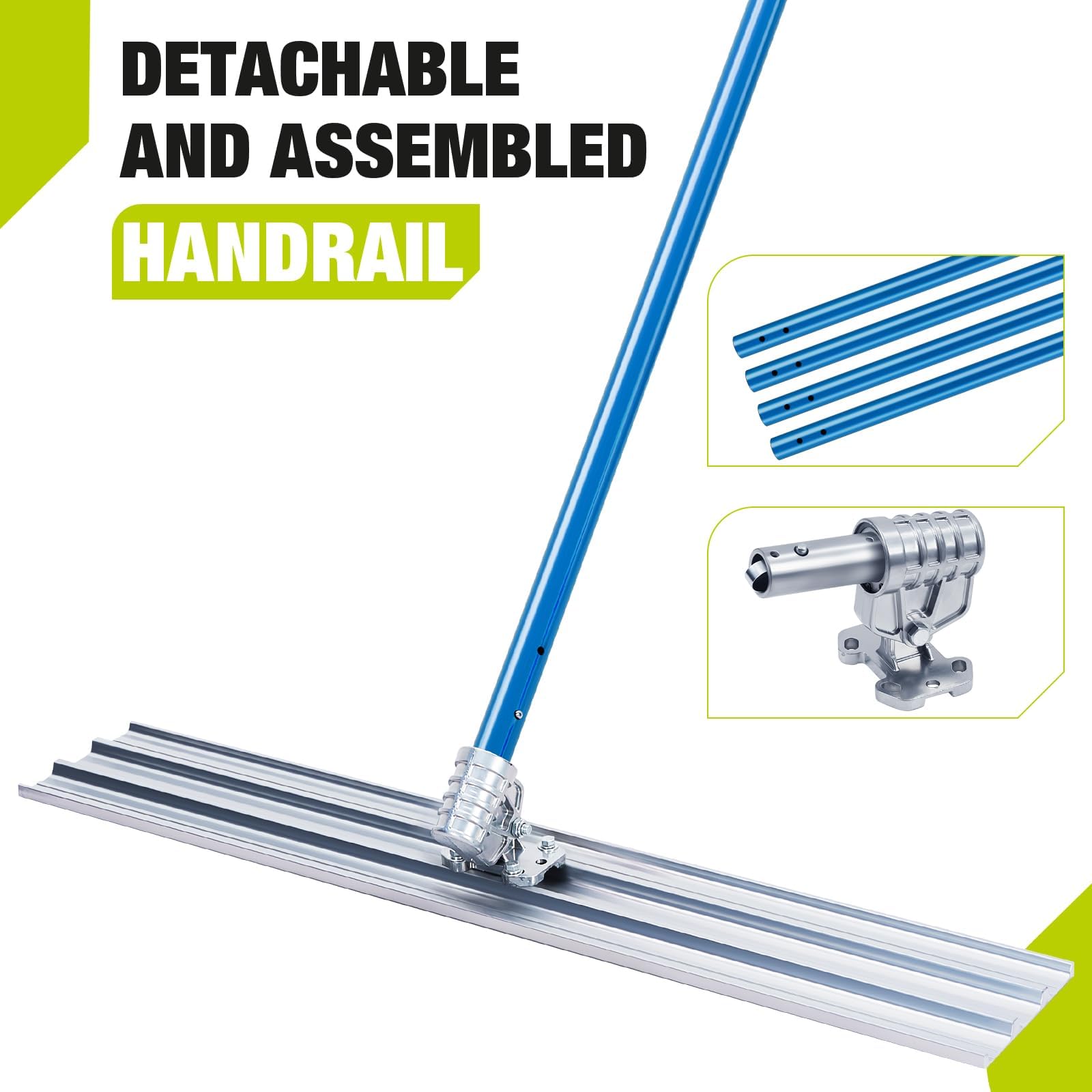 Garvee Bull Float professionnel extrémités carrées 48 x 8 pouces – Alliage aluminium-magnésium – 4 poignées extensibles, support réglable – Lissage béton, chapes, dalles, allées, terrasses – Bleu