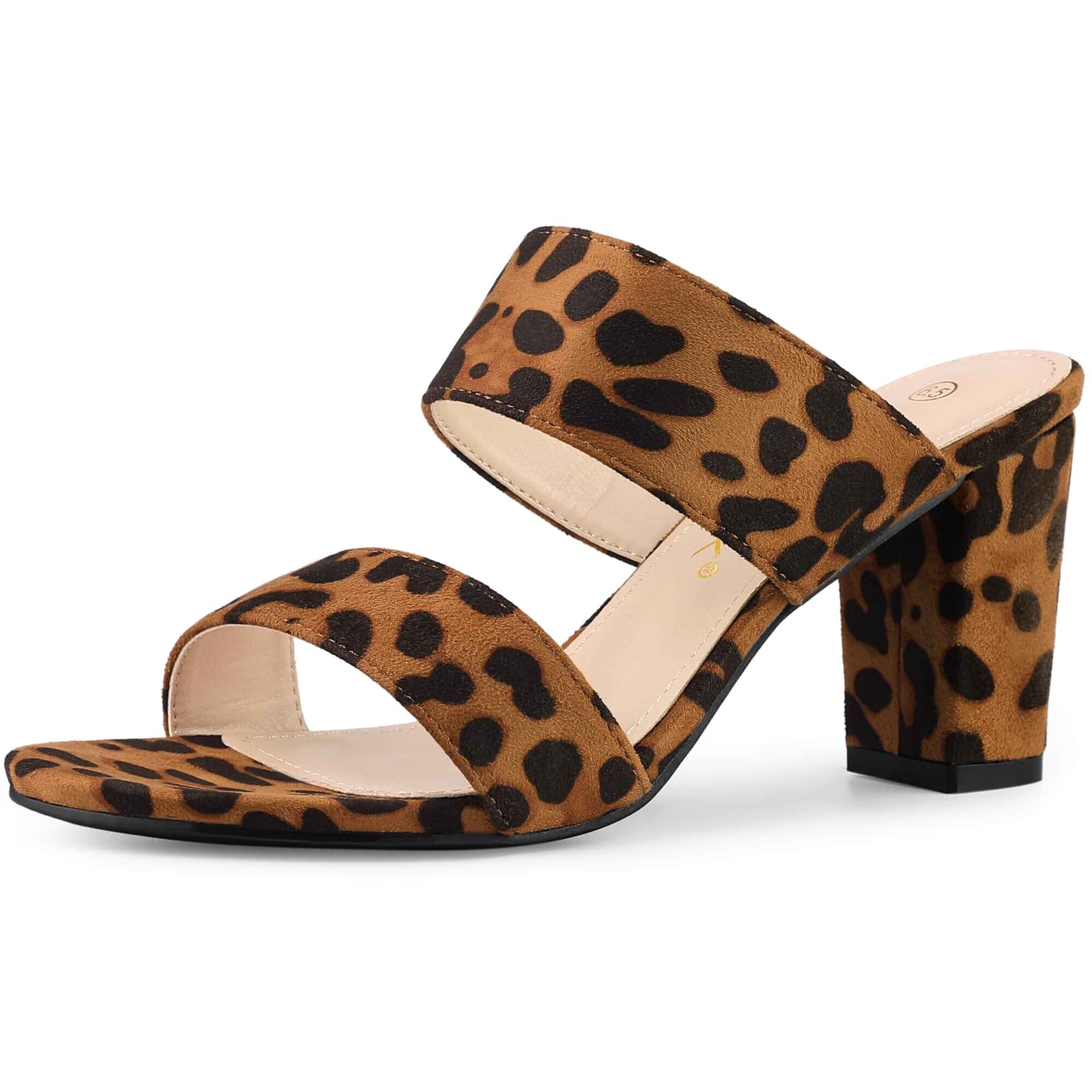 Allegra K Women's Block Heel Double Straps Slide Sandals Faux Suede Slide Sandals with Block Heel, Lightly Padded Insole for Comfort, Dual Wide Straps