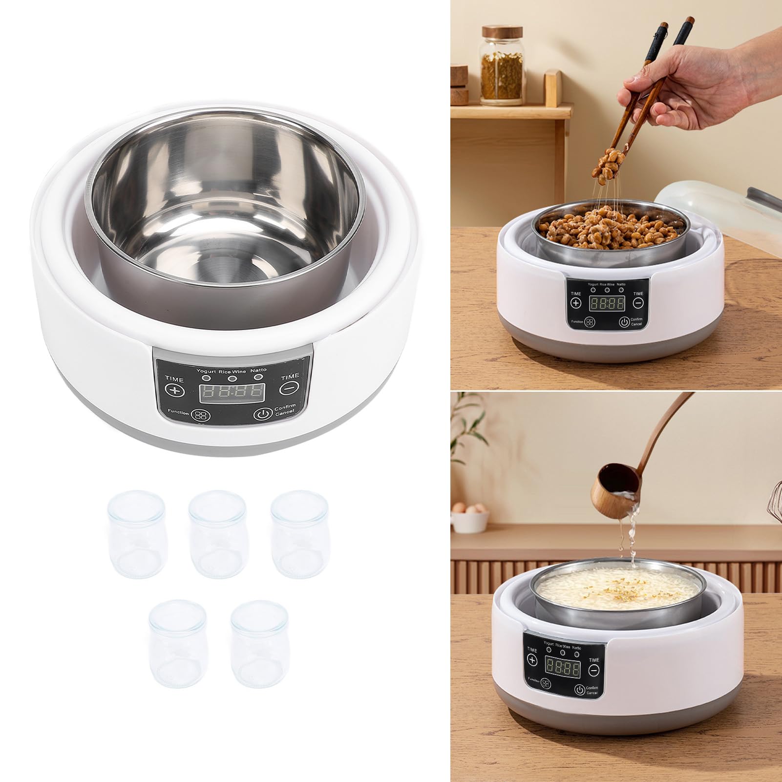 Máquina Eléctrica para Hacer Yogur de 1,2 L con Revestimiento de Acero Inoxidable, Pequeña Incubadora de Yogur para Preparar Yogur Casero en la Cocina