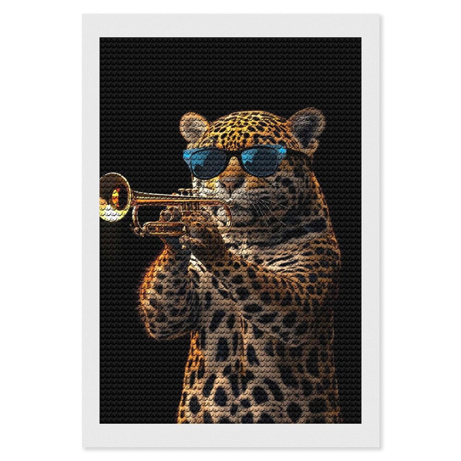 Junmoney Jaguar Trumpet Diamond Art Kit 8"x12", Gift Idea, for Family Craft Time, Mindful Craft Activity, Boho Decor, Relaxing DIY Hobby
