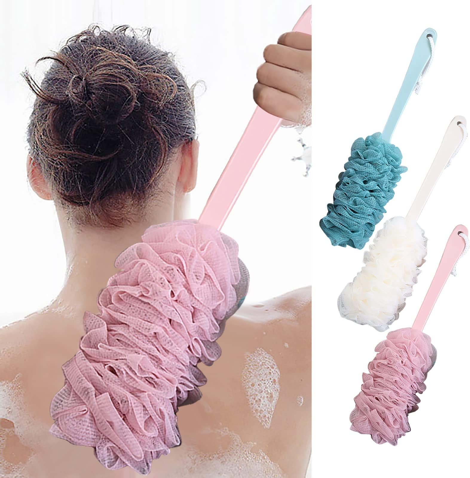 Amazon.com : 3 Pack Bath Towel Brush Back Scrubber for Shower,Long ...