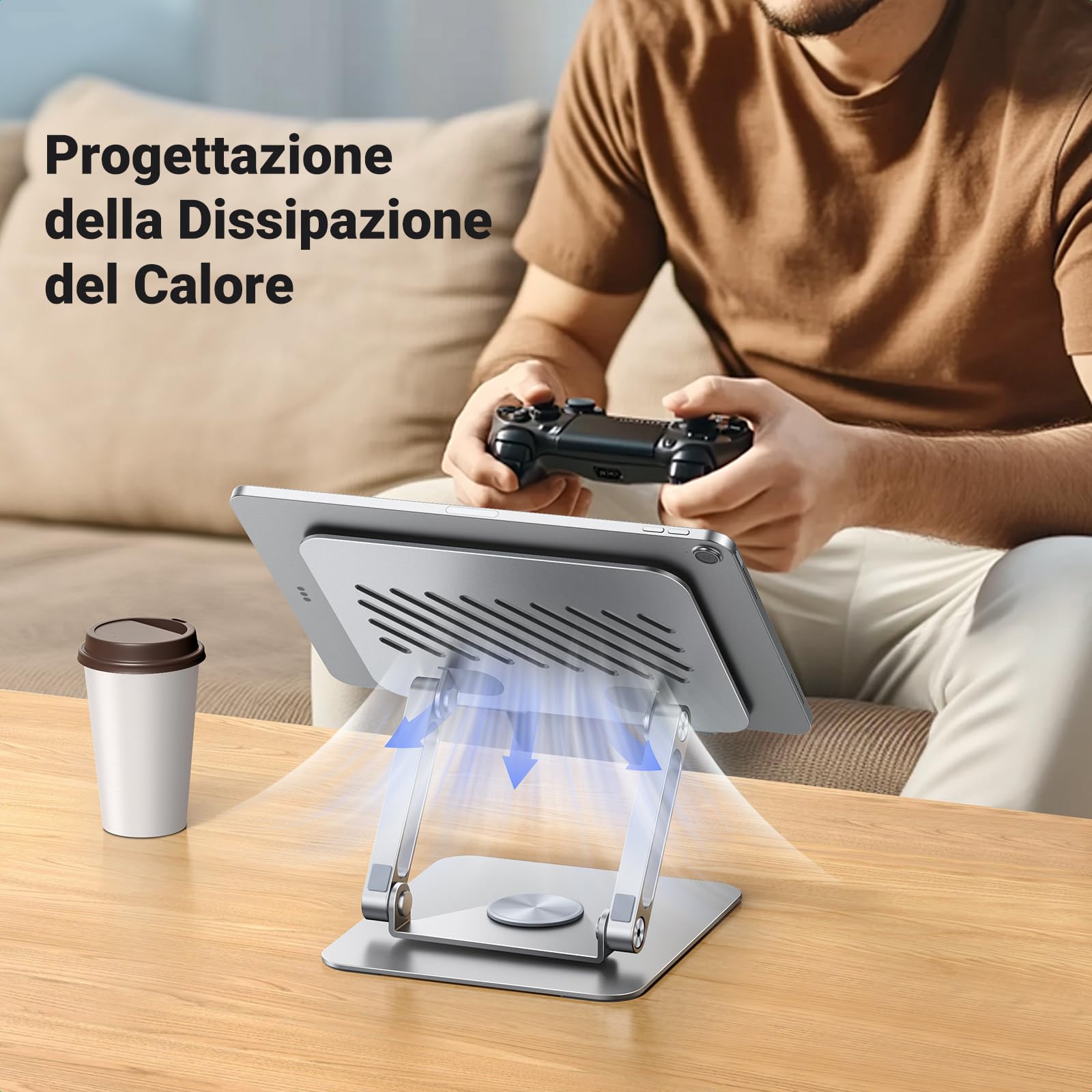 UGREEN Supporto per Tablet Pieghevole in Ferro Girevole a 360°, Compatibile con Galaxy Tab, iPad Pro 13''/12.9", iPad Mini/Air 6 5, iPhone 16 Plus, Galaxy S24 Ultra, Universale da 4,7" a 13", Argento