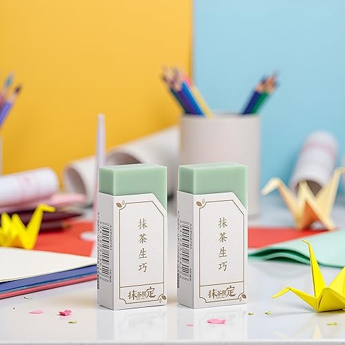 Borrador de 2 piezas, borrador verde matcha sin rastro, borradores de lápiz creativos, herramientas de limpieza sin desmenuzables, suministros de
