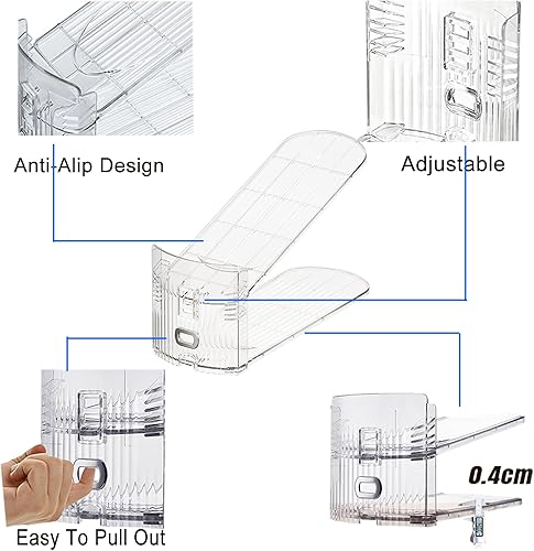 Miniatura 5 de Paquete de 12 ranuras para zapatos, organizador de doble piso, ahorrador de espacio, apilador de zapatos ajustable, organizador transparente para