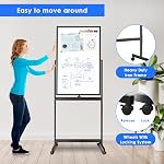 Magnetic Mobile White Board, 40 x 24 Double Sided Dry Erase Board Rolling Whiteboard Aluminum Frame Standing Whiteboard on Wheels(Black)