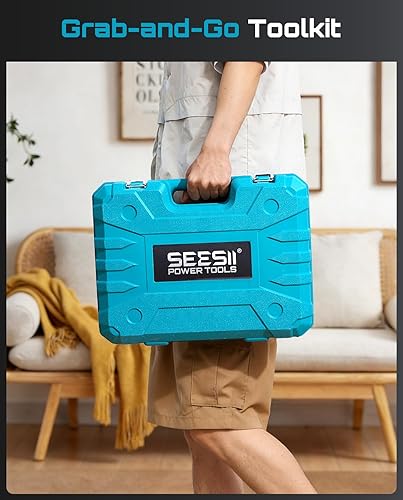 Miniatura 9 de Seesii Kit de herramientas con taladro, juego de herramientas de 190 piezas con taladro eléctrico inalámbrico de 20 V para reparación del hogar