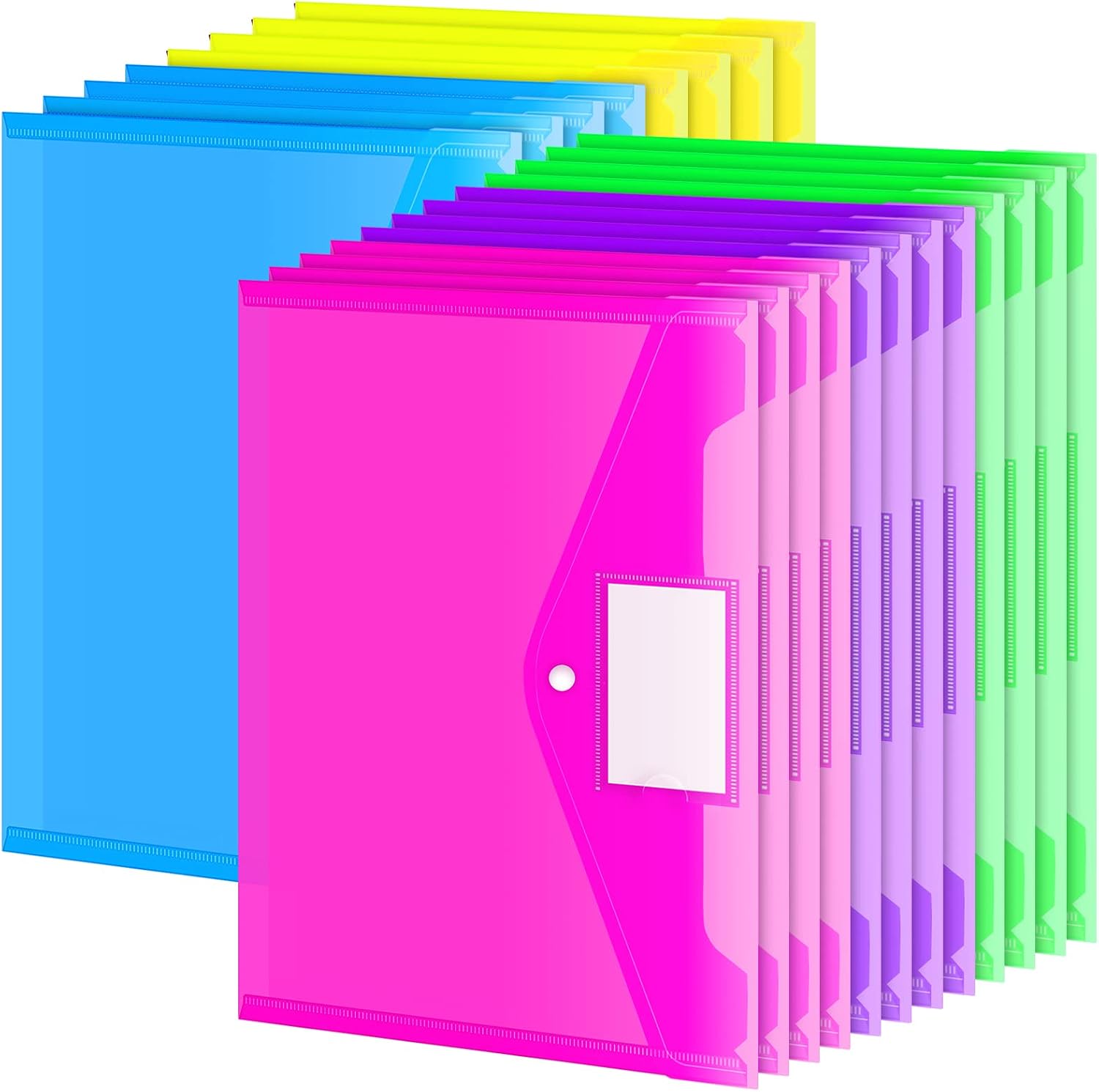 Sooez 20 Pack Plastic Envelopes Poly Envelopes, Clear Document Folders US Letter A4 Size File Envelopes with Label Pocket & Snap Button for Home Work Office Organization, Assorted Color