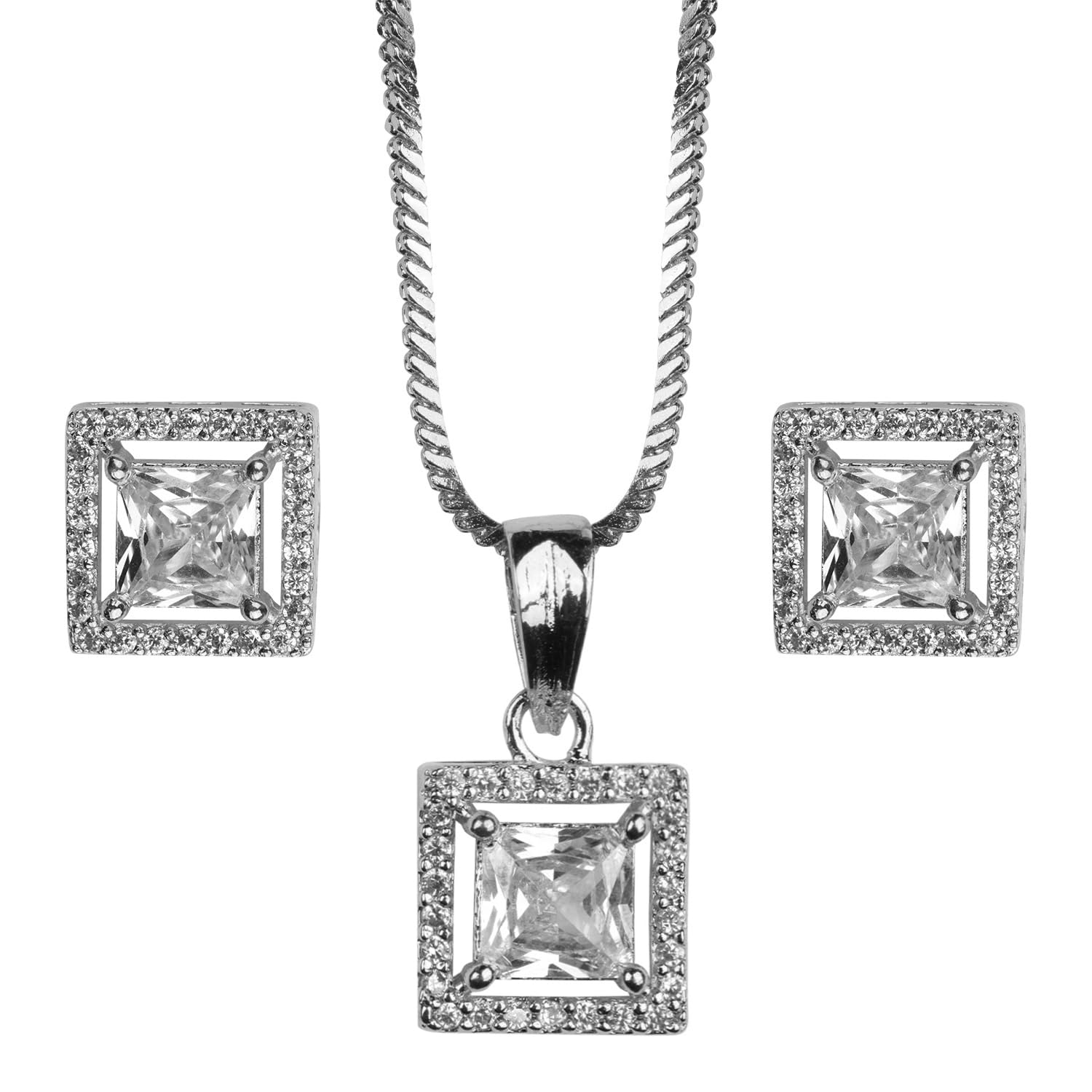 XPNSV Jewelry Luxury AD Pendant Gift Set for Women | Gift Pendant with 2 Earrings, Option in 6 Different Color & Design (Square, Silver) (B0D3GS5LN8) Amazon Price History, Amazon Price Tracker