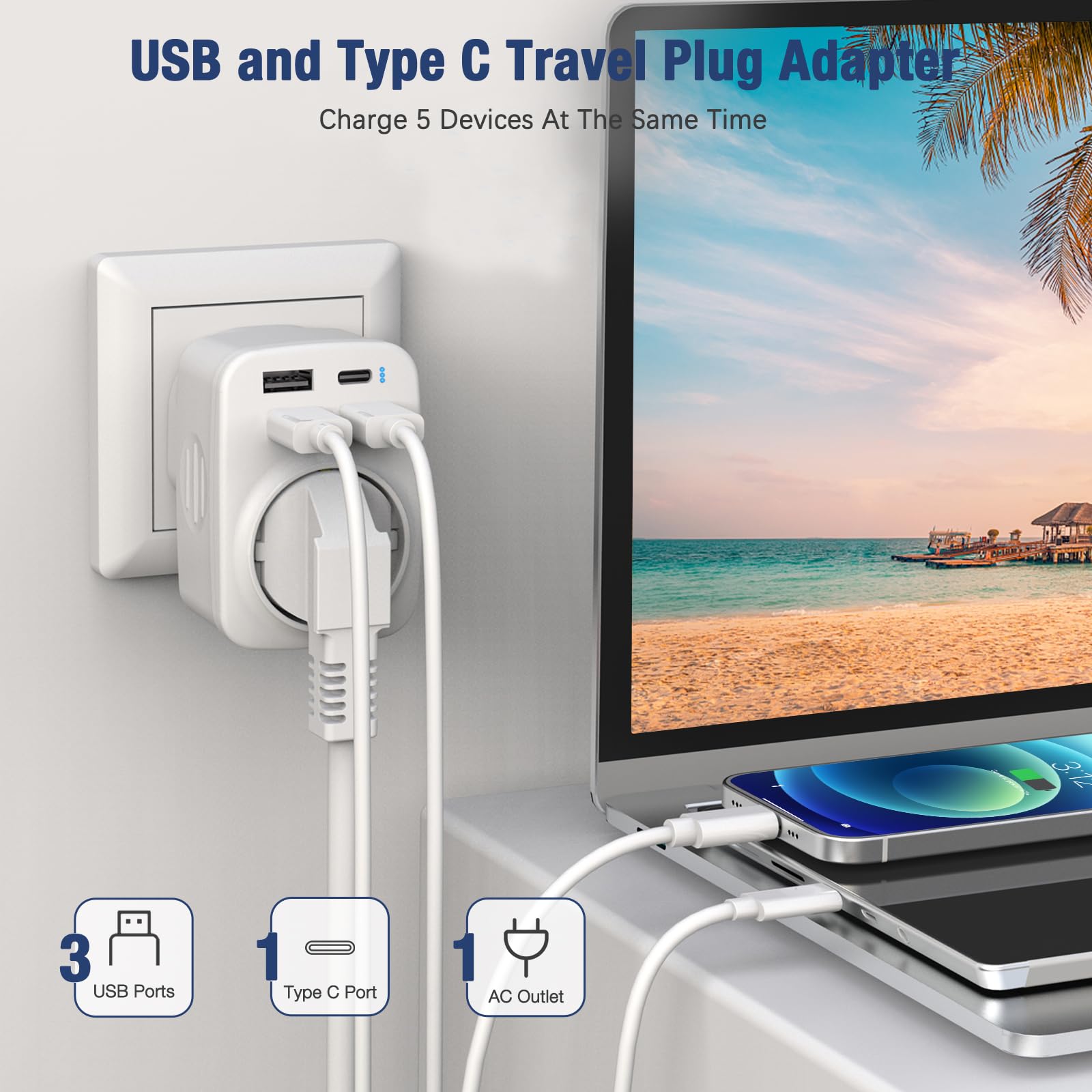 Visiter la boutique Hoppac Hoppac Adaptateur Prise Anglaise, Prise Anglaise Adaptateur Francais Avec 3USB A et 1USB C,Adaptateur Voyage Multifonction 5 en 1 Prise Anglaise/UK vers France Pour UK,L'Irlande,Singapour,Dubai,Type G in use