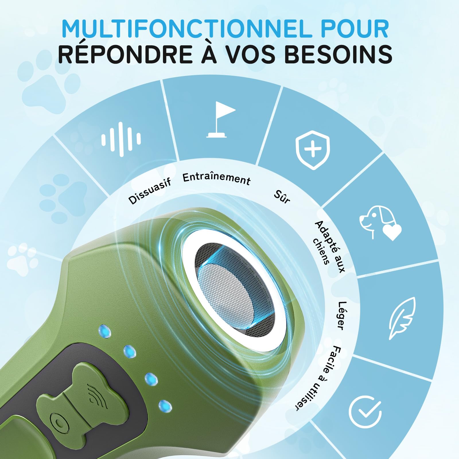 Anti Aboiement Chien, Dispositif de Dissuasion à Ultrasons pour Chiens, Dispositif Portable D'arrêt D'aboiement de Chien, Sûr et Humain, Contrôle des Aboiements de 15 m