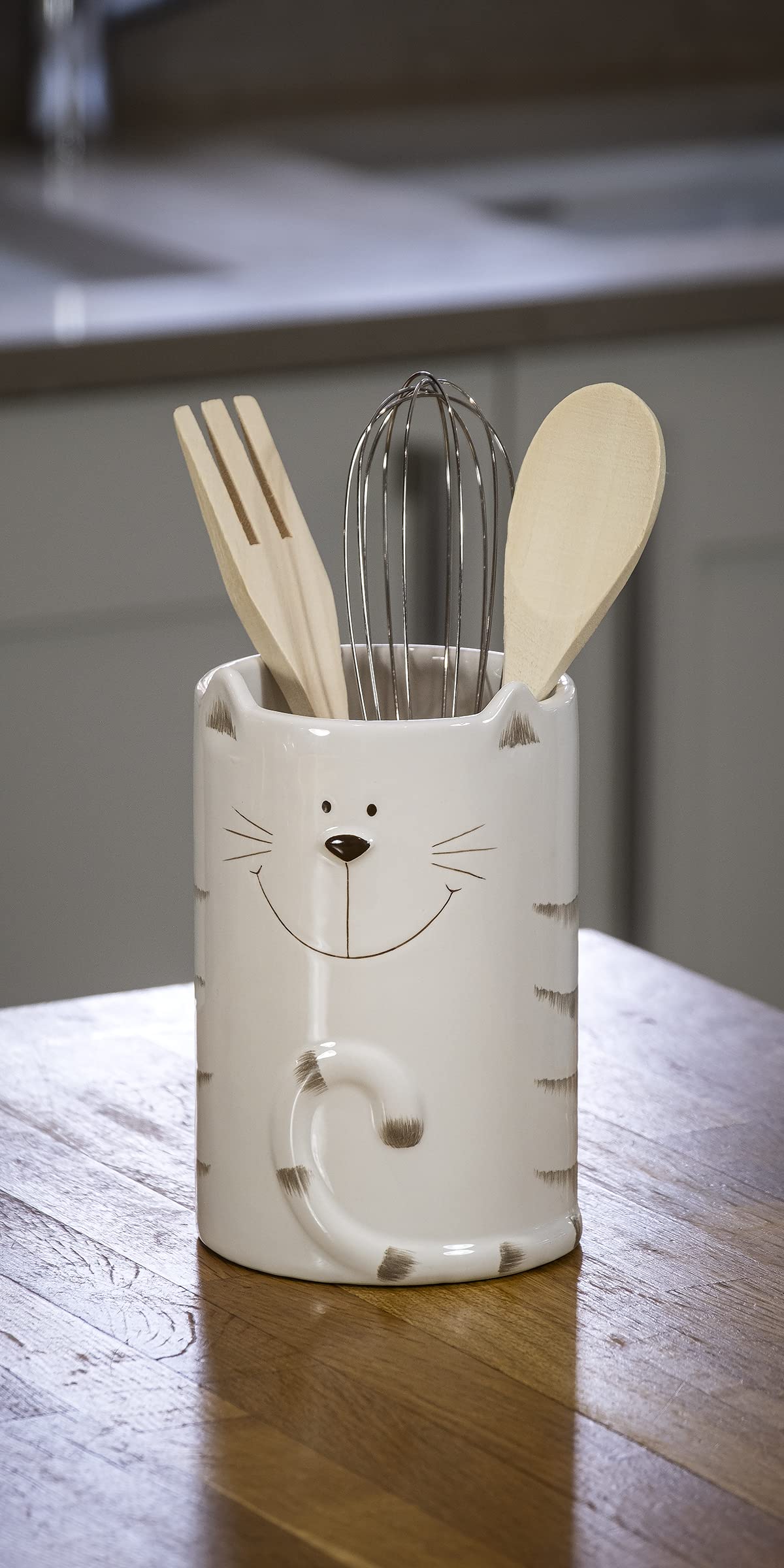 SPOTTED DOG GIFT COMPANY Pentola per utensili da cucina in ceramica, carina portautensili per gatti e posate, idea regalo per gatti innamorati, 16 x 11 cm