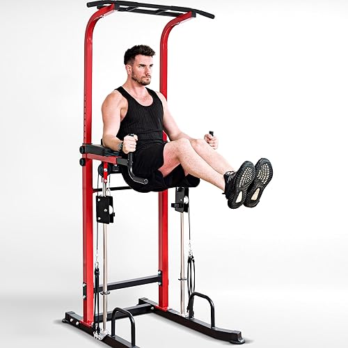 Miniatura 8 de Dland Power Tower - Estación de inmersión con barra de dominadas, equipo multifuncional de entrenamiento de altura ajustable para gimnasio en casa,