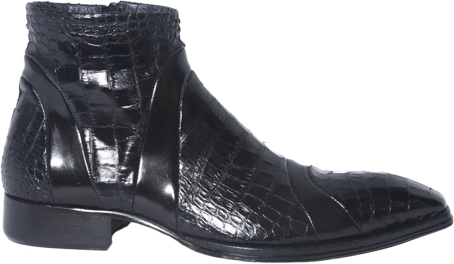 Jo Ghost465M Italian black ankle zip up boots with crocodile print