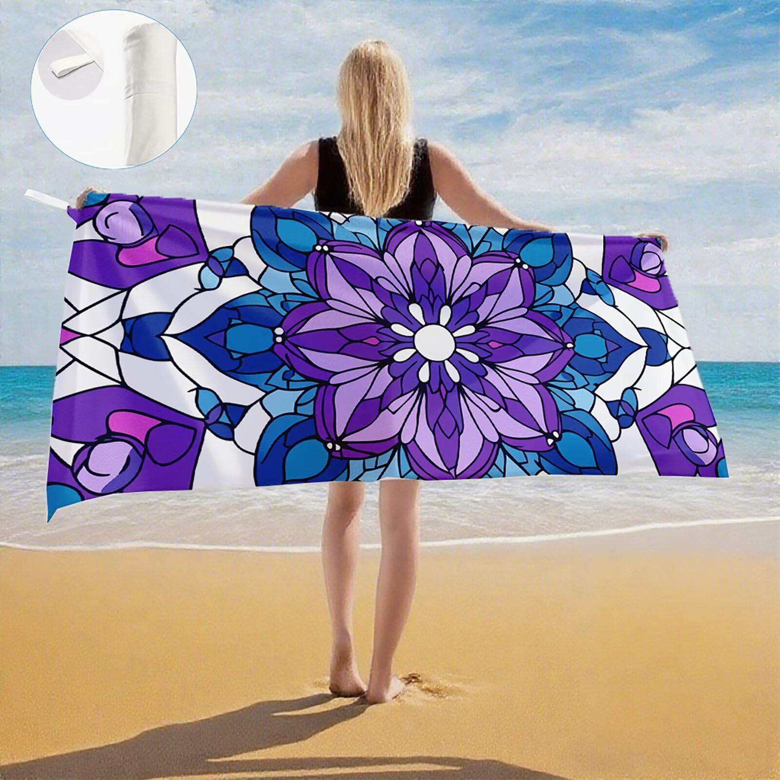 Serviette de Plage XXL 100x200 cm,Mandala Serviette Plage Microfibre avec Séchage Rapide, Anti-Sable, Absorbante Fonction Design pour Vacances Piscine Pique-Nique Voyages Yoga, Cadeau Femme Q-361