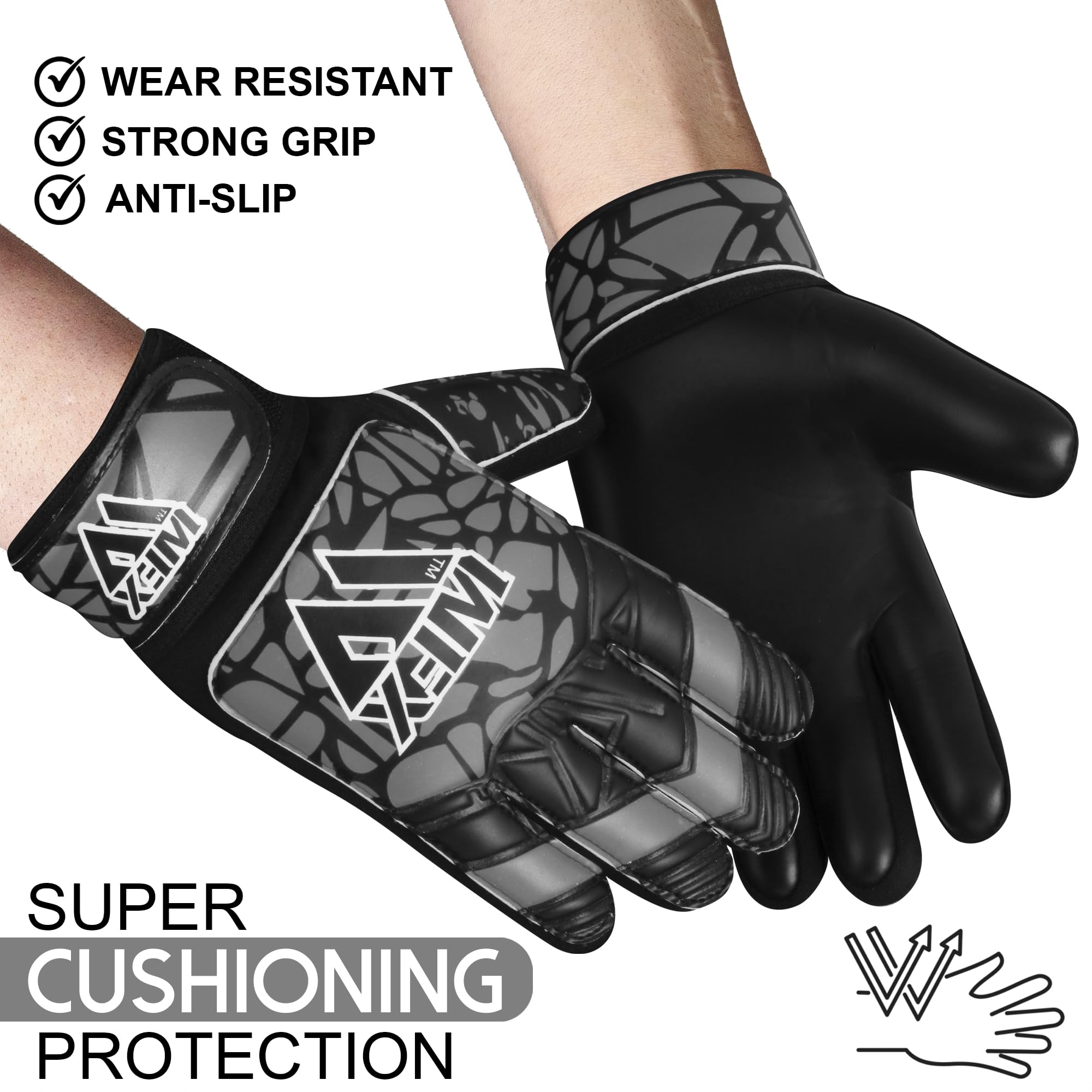 WFX Goalkeeper Gloves for Kids Children Boys Youth Soccer Goalie Gloves with Double Wrist Support football Goalkeeping Gloves Grip Palm Protection (Grey - Image 4