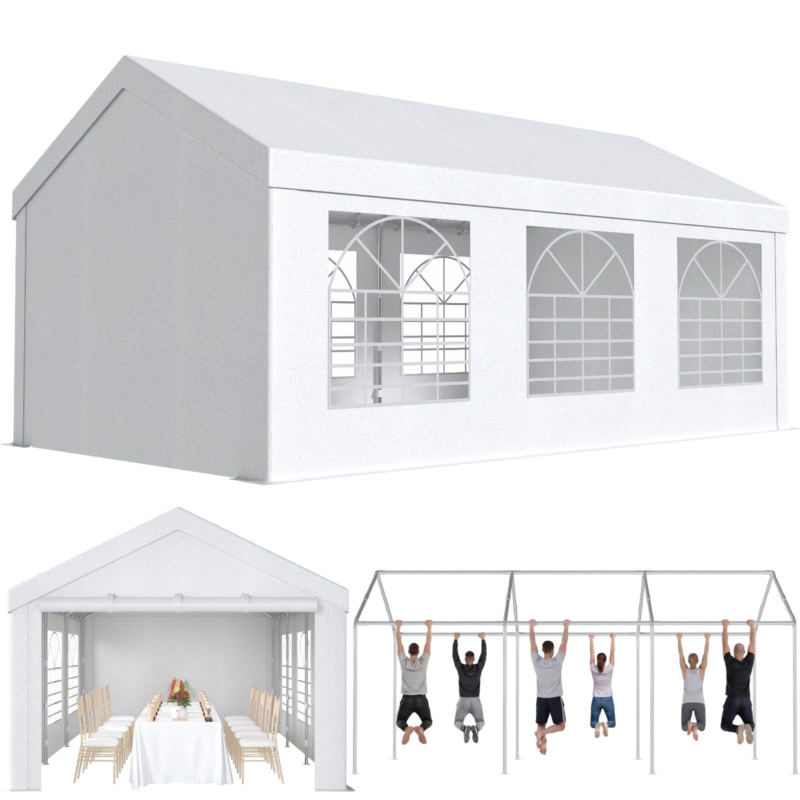 TRIUMPHKEY Tente de Reception 3x6,Barnum UV 50+,Tonnelle de Jardin Exterieur,Tonelle Tente pour Les Mariages, Les fêtes, Les rassemblements Blanc Construction en Acier galvanisé avec raccordement