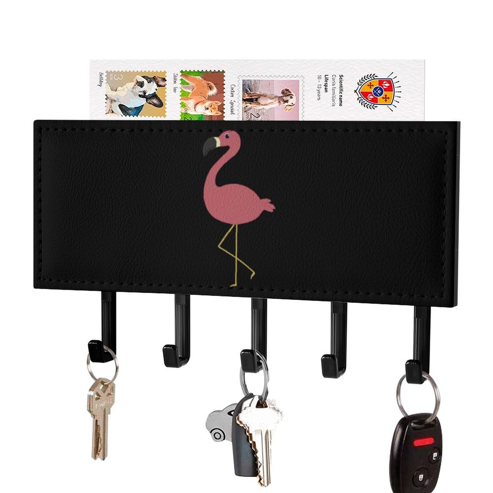 NCLQVJXZKHW Cute Flamingos Key Holder with 5 Hooks Key Hooks Wall Mounted Key Racks Key Hanger Organiser Shelf