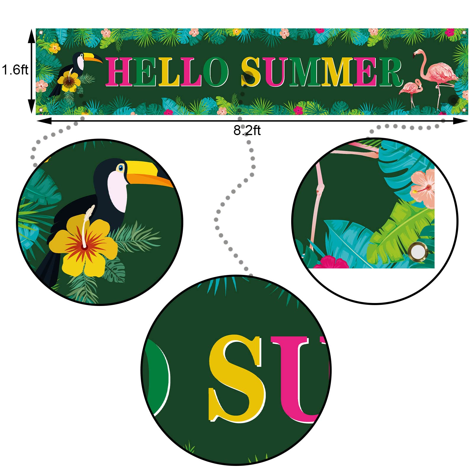 Vohado Hello Summer Banner - Flamingo Floral Yard Decoration, 19.7x98.4 Inch