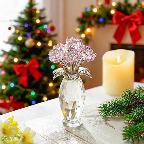 Vista 11 de H&D HYALINE & DORA Figura de flores moradas de cristal, regalos de rosas para mamá, esposa, abuela, adorno coleccionable de flores de cristal, Día