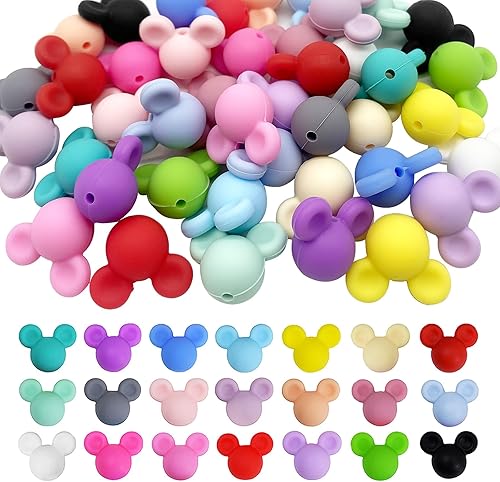 42 cuentas de silicona de Mickey con cabeza de ratón, accesorio de cuentas sueltas de silicona para llaveros de bricolaje, pulseras, collares,