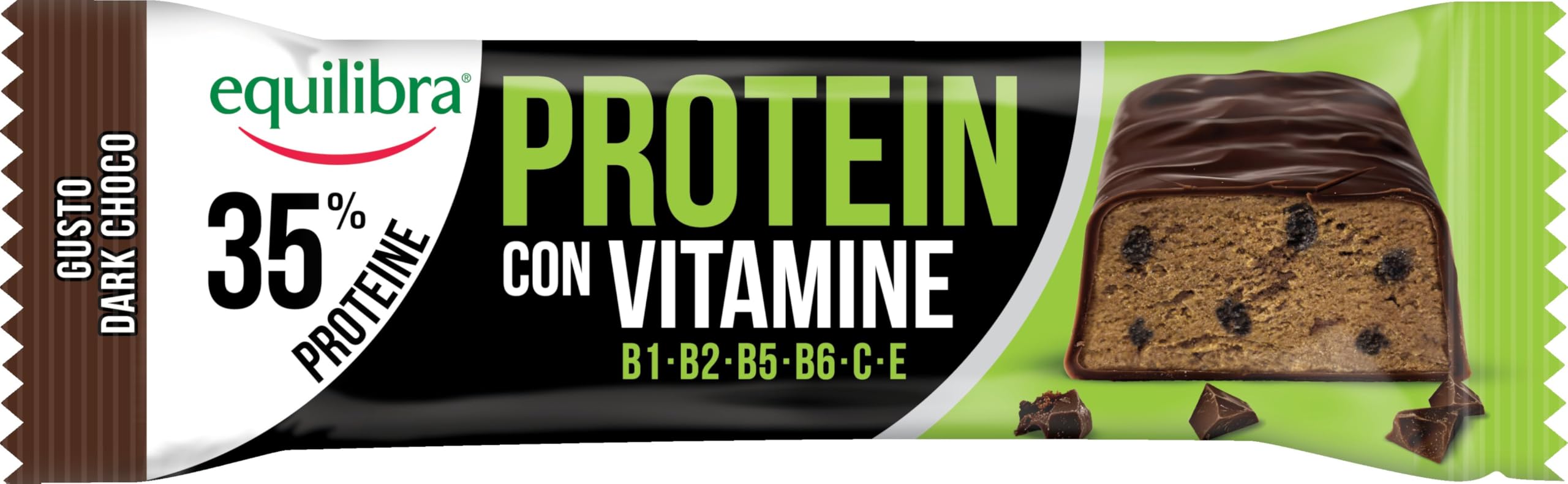 Equilibra Barrette Proteiche, 35% Proteine, 24x45g, Dark Choco, Proteine 15.8g per Aumento della Massa Muscolare, Vitamine C e B1 per Metabolismo Energetico, Vitamine B2, B5, B6 per Stanchezza