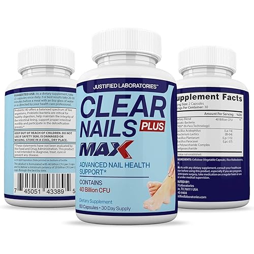 Miniatura 6 de Justified Laboratories Clear Nails Plus Max Pills 40 mil millones de UFC probiótico apoya uñas fuertes y saludables para la piel del cabello, 60