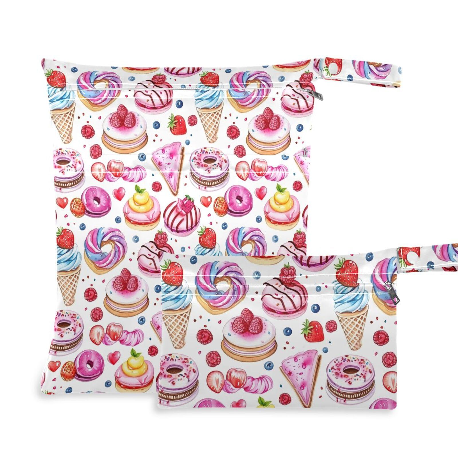 Coikll Wet Dry Bags for Cloth Diaper 2 Pack Waterproof Yoga Gym Bag for Swimsuit Wet Clothes Baby Items-?Cartoon Donut?