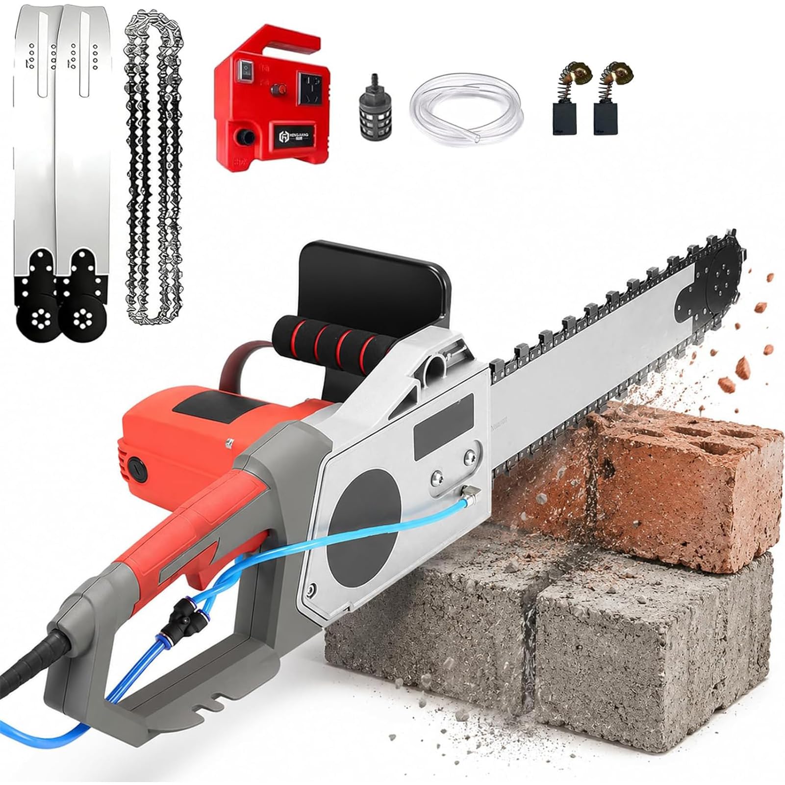 SUYUDD Electric Chainsaw Wall Cutter, Concrete Cutting Saw 5800W/6500W, Water Feed Dust Suppression, 2 Chains & 2 Guide Bars, Spare Brushes, 35cm/48cm Max Depth, for Masonry, Granite, Concrete