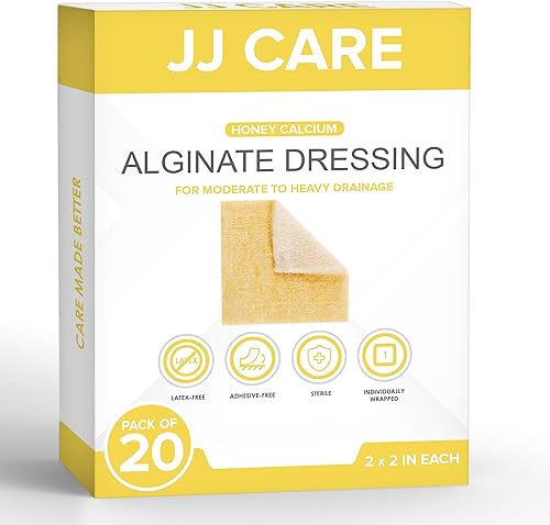 JJ CARE Aderezo de alginato de calcio de miel de 2 x 2 pulgadas paquete de 20 Aderezo de miel con calcio, parches de miel para un cuidado más rápido