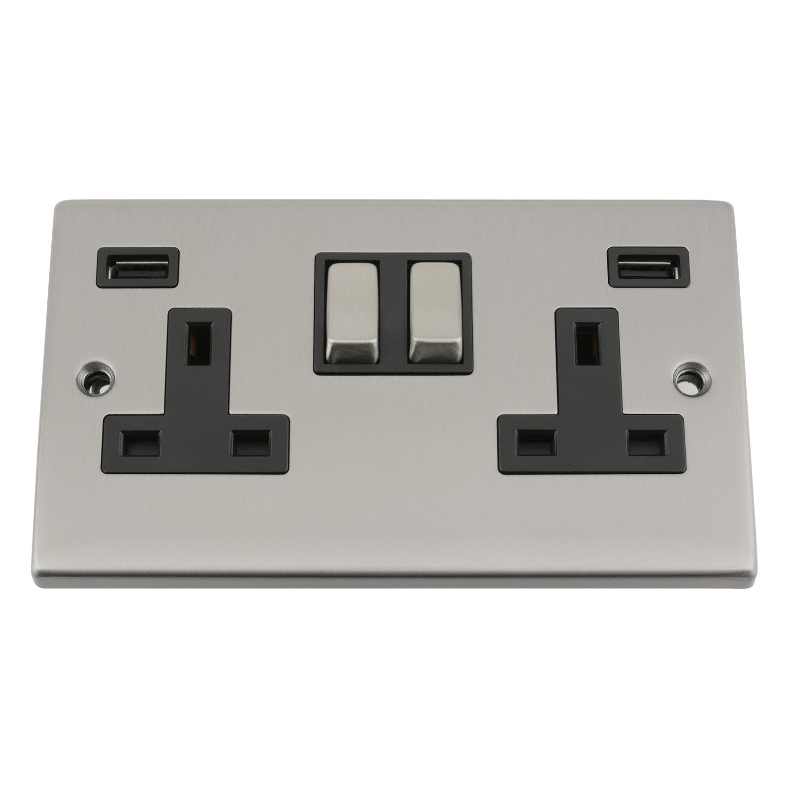 A5 Products Black Usb Socket 2 Gang - Brushed Satin Square Insert Metal Rocker (3100Ma)