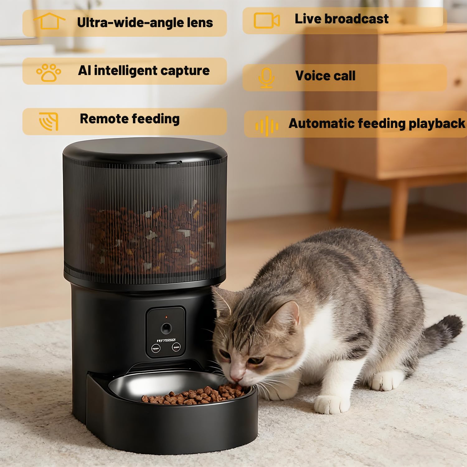 Smart Pet Feeder with 1080P Camera, Two-Way Audio, Remote Feeding, AI Motion Detection, 120° Ultra-Wide Angle, 4L Large Capacity, Automatic Food Dispenser for Dogs Cats, Compatible with 2.4G WiFi - image 3