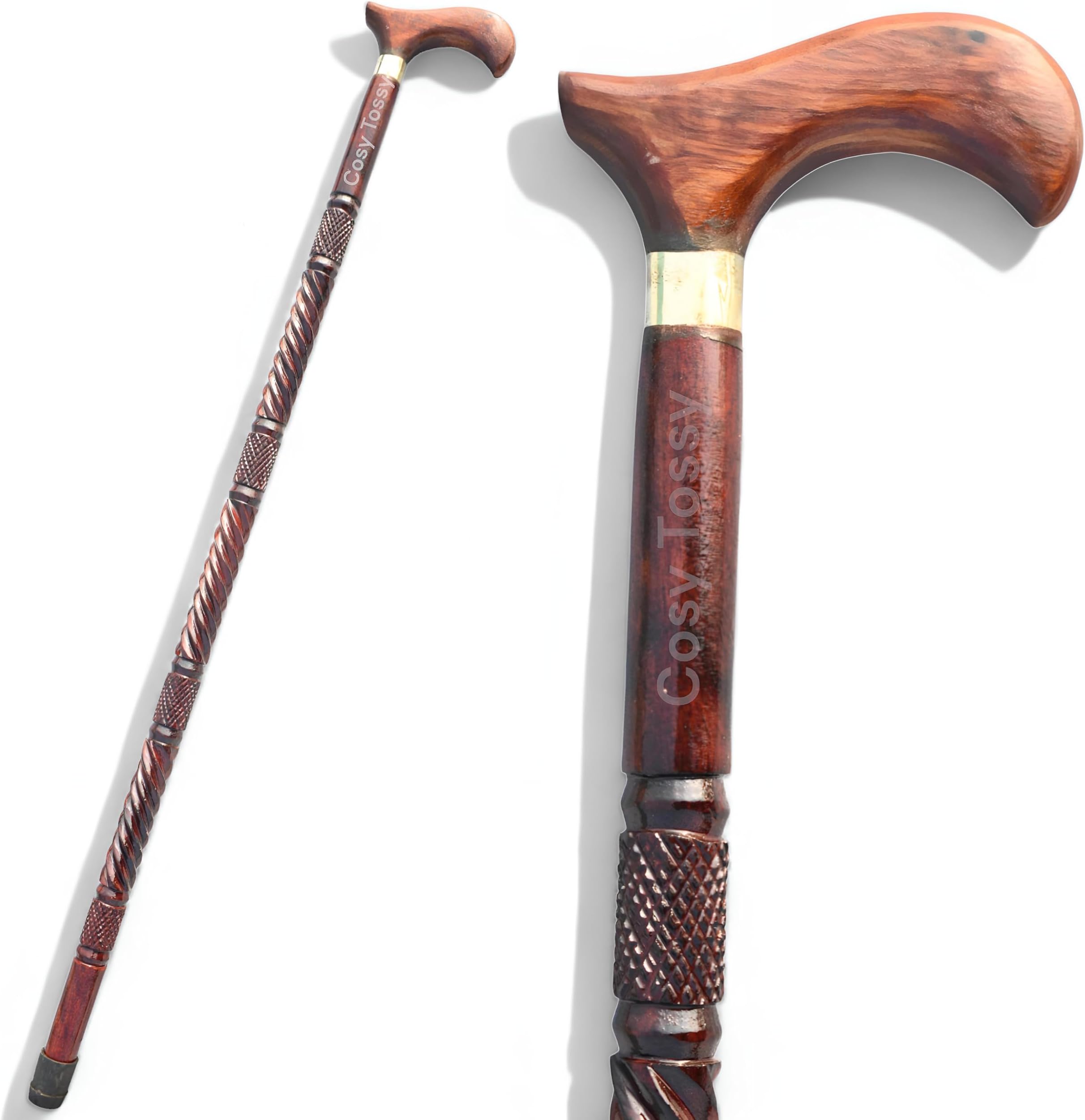Cosy Tossy Wooden Walking Stick Multicolor 35 Inch Sheesam Wood for Men and Women