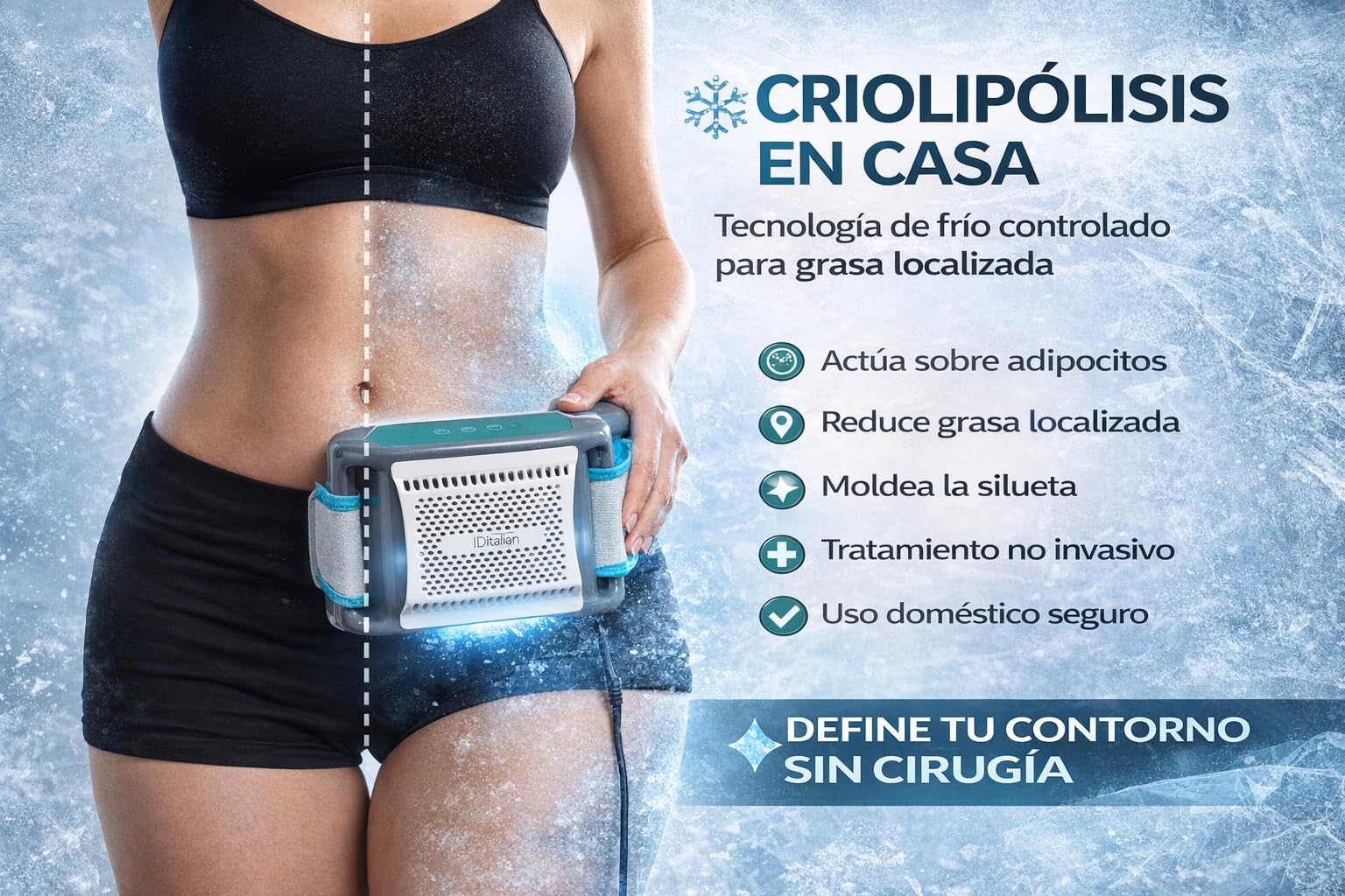 ID Italian Design – Macchina per crioterapia a casa Glaciar Cryosculpt – Raffreddamento controllato per applicazione corporea localizzata – Uso domestico