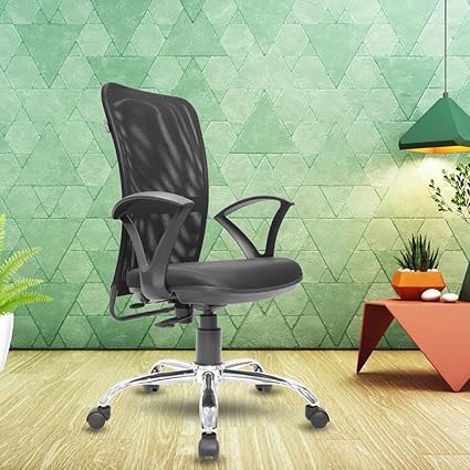 Make My Chairs? Durasit L Medium Back Office Chair | Ergonomic Chair | Stylish Chrome Base | Metal Frame Office Workstation Desk Chairs |Work from Home Chair (DURASIT L,Black)