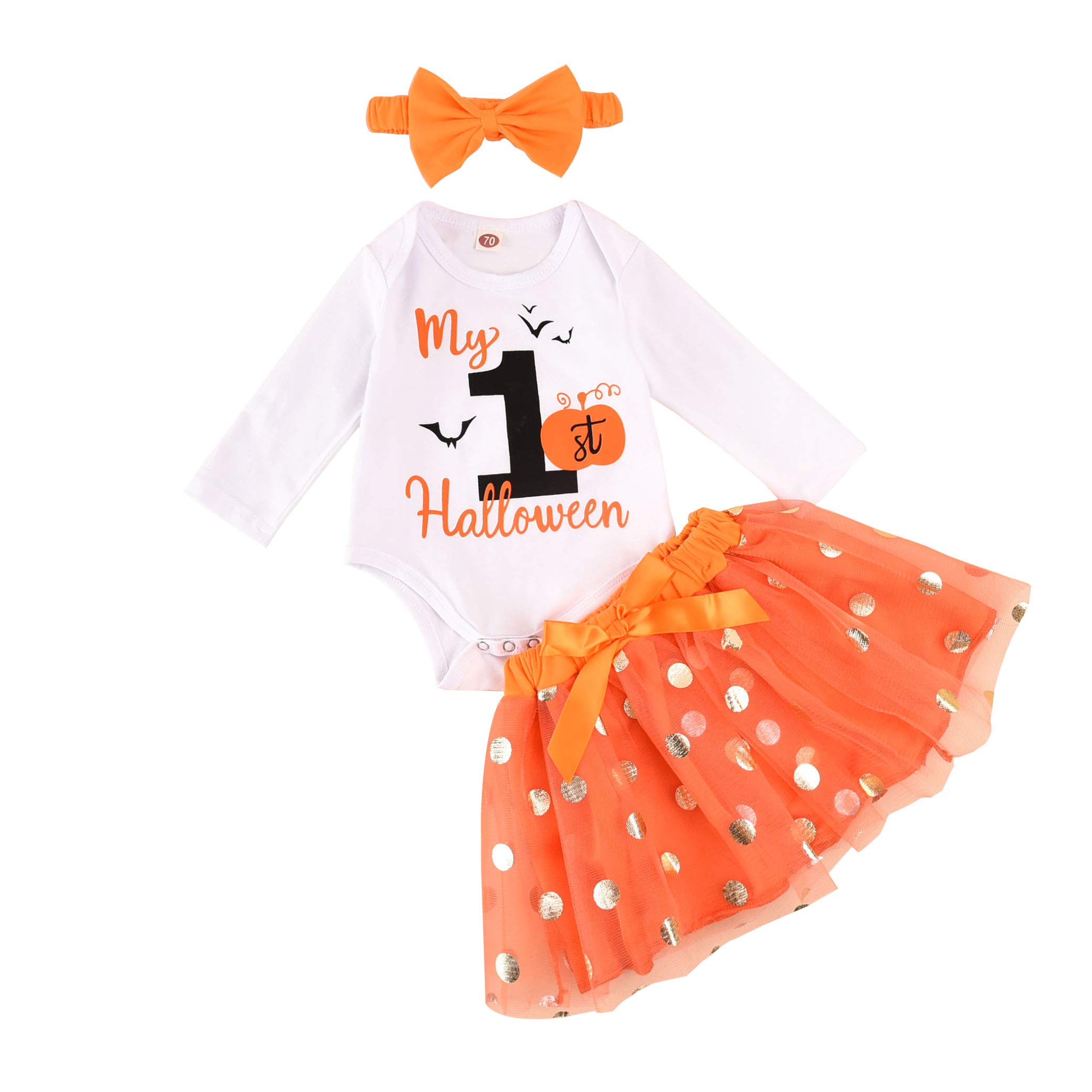 My1st Halloween Baby Girl Outfit Pumpkin Romper Shirt Tulle Tutu Dress Headband 3PC Skirts Set