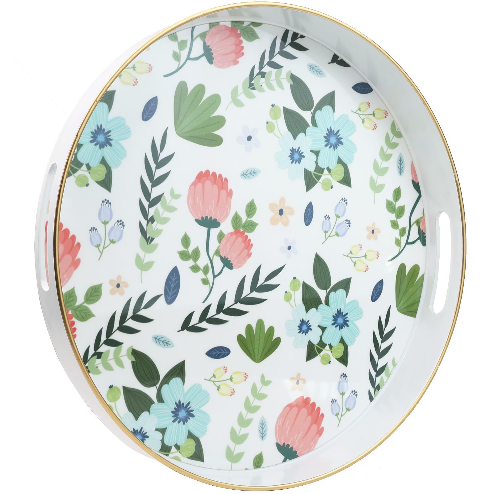 Leemxiiny Round Serving Tray with Handles, Coffee Table Tray for Ottoman, Living Room, Outdoor Tray for Patio Entertaining, Serving Breakfast Kitchen