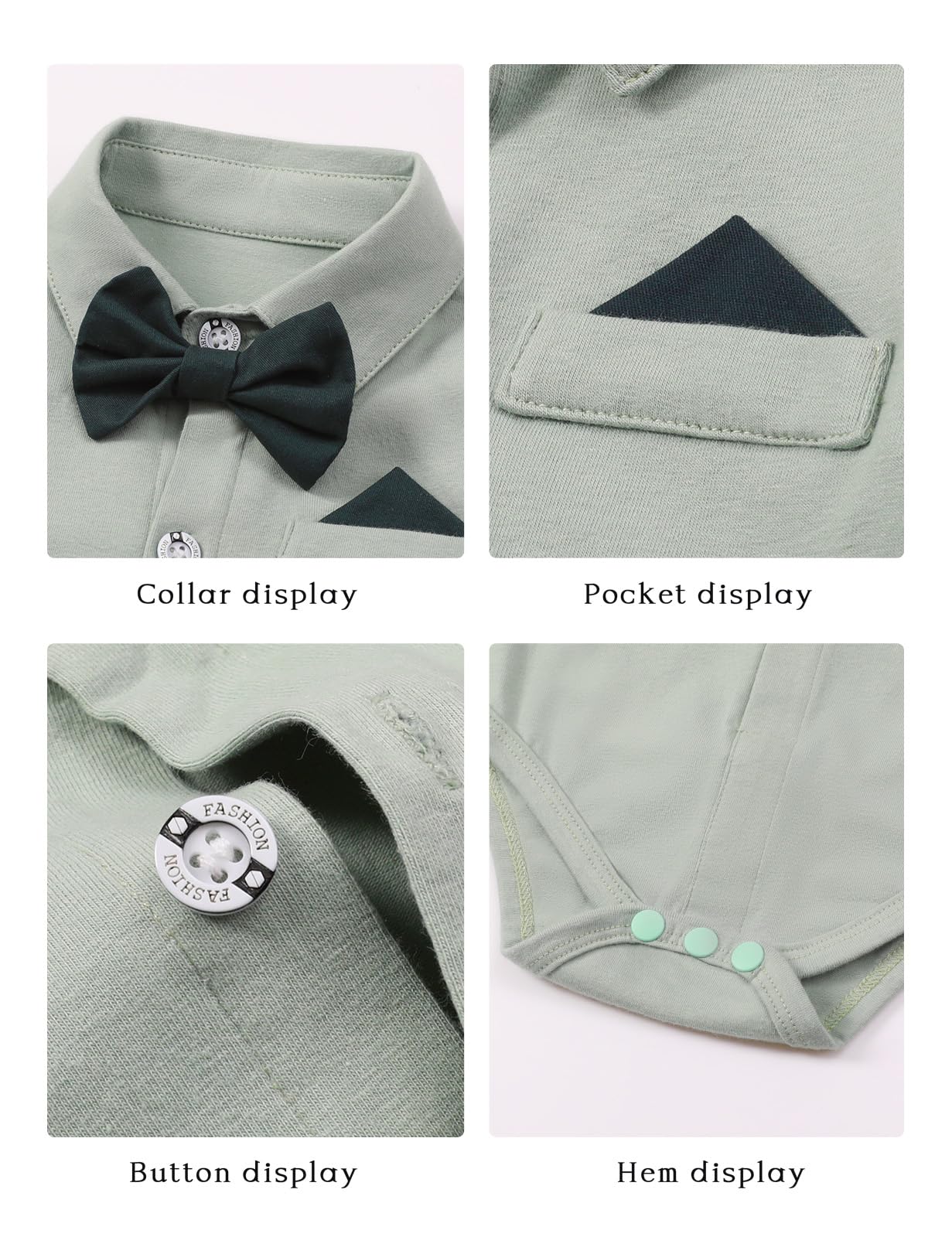 mintgreen Bebé Niño Traje 3PCS Caballero Boda Ropa Formal Camisa Conjunto Tirantes Pajarita Corbata con Sombrero 3-18 Meses