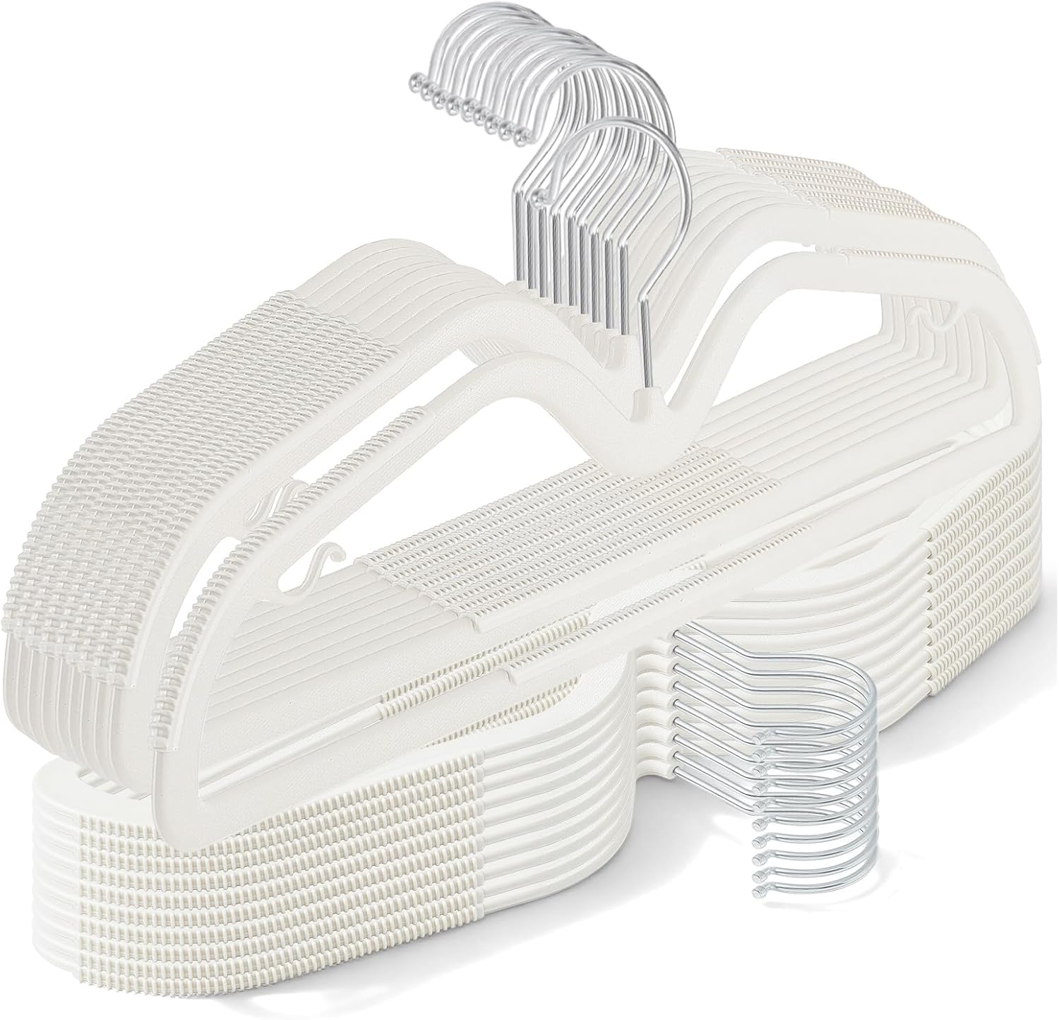 LemonRoad 50 Pack Upgraded Plastic Short Neck Hangers, Anti-Slip Space Saving Hangers with 360 Swivel Hooks for Shirt Clothes Jackets Dresses, Smooth, Not Velvet (Beige)