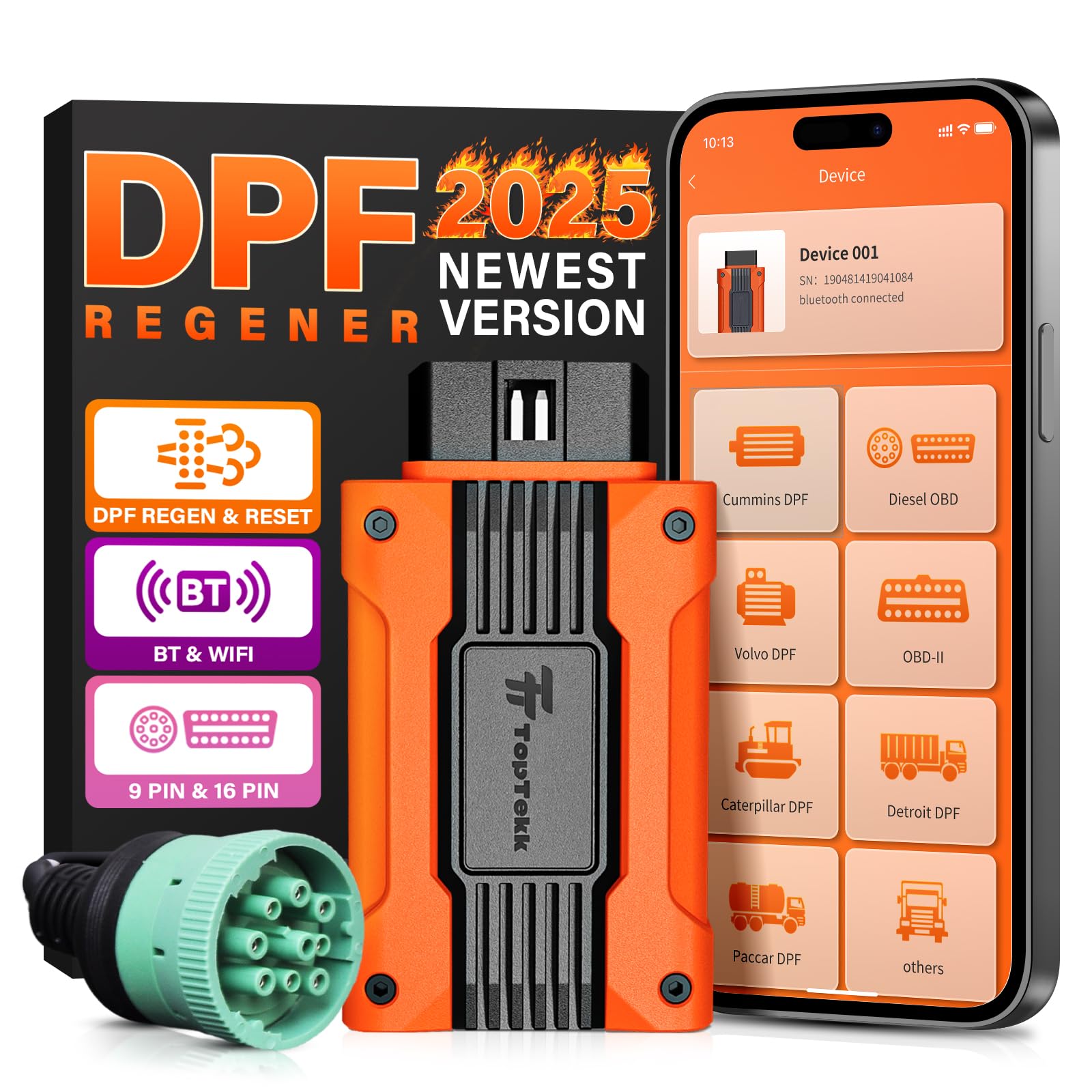 TopTekk Smart DPF Regeneration Tool, DPF Reset Device for Heavy Duty Trucks, Compatible with Paccar Engines, Real-Time Data Monitoring and Code Reset