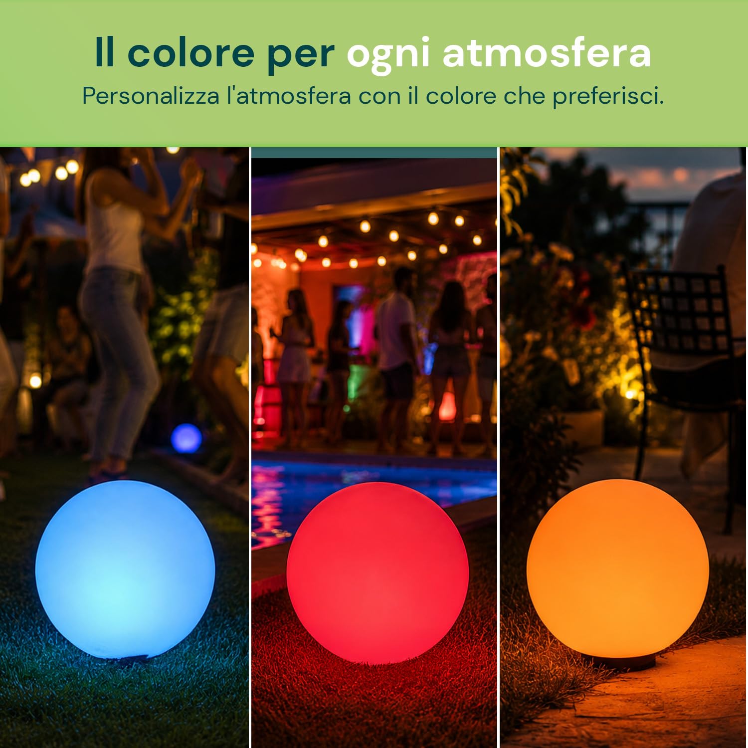 Sfera Solare da Giardino LED RGB + Bianca ø25 cm – Luci Solari da Esterno Decorative, 16 Colori, Telecomando IR, Picchetto Incluso, IP44, Batteria Li-ion