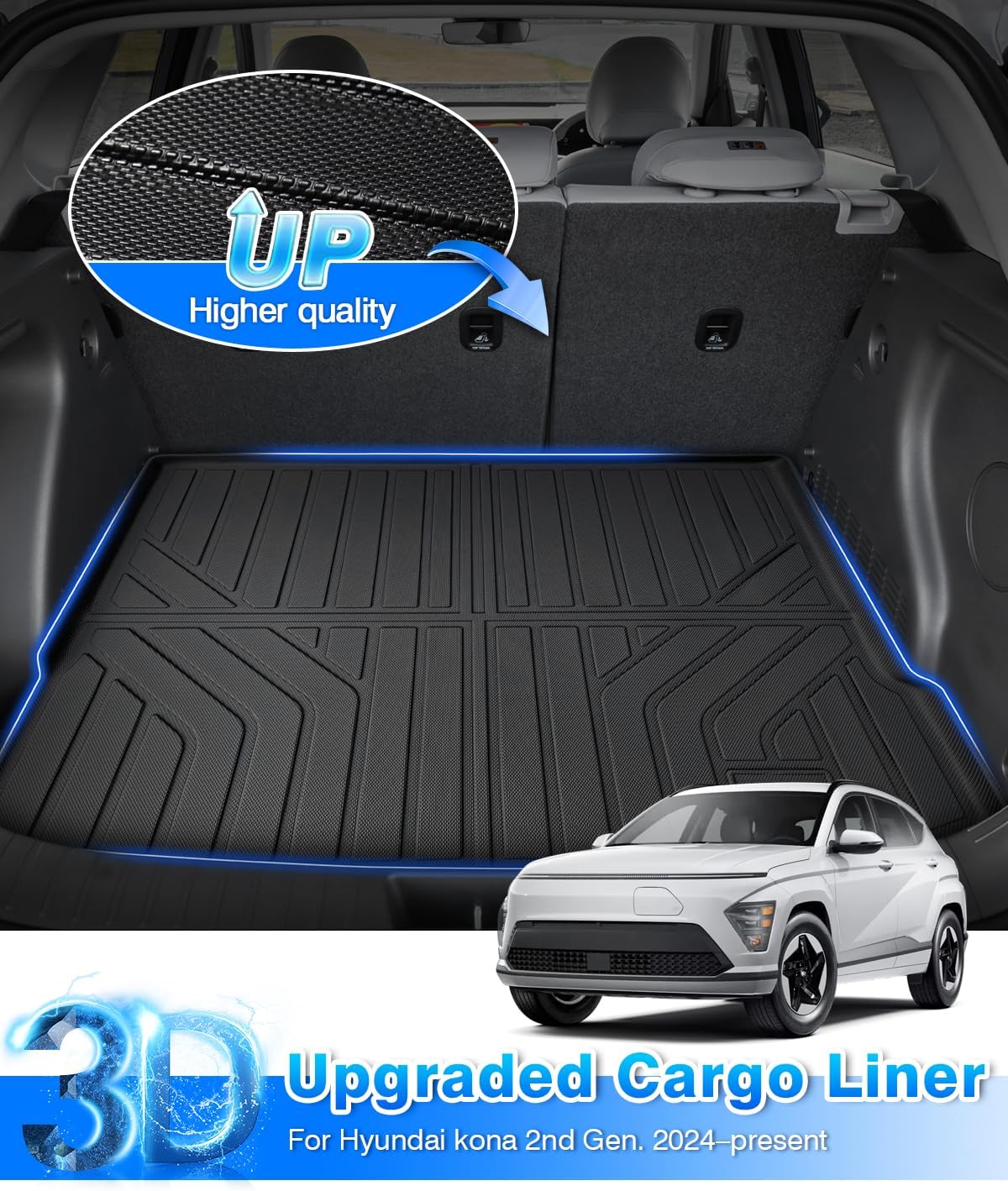 Cartist Floor Mats and Cargo Liner Fit for Hyundai Kona 2024 2025 2026 (No Electric Model) Limited | N Line | SE | SEL Accessories All Weather TPE 1st & 2nd Row Car Rear Trunk Mats - Image 5