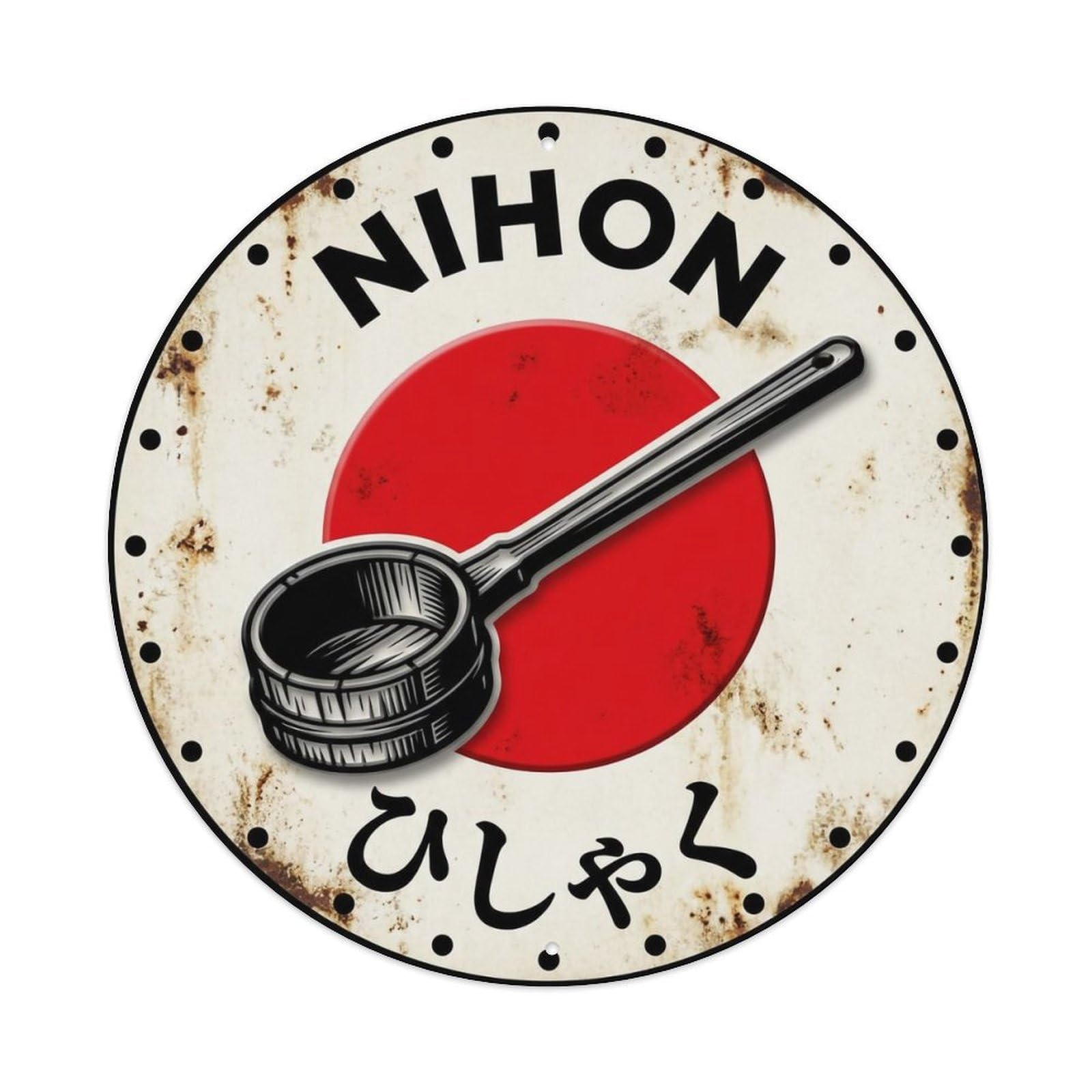 Yrnq 8X8inch Vintage Style Shrine Ladle Nihon Sacred Dipper Aged Metal Tin Sign