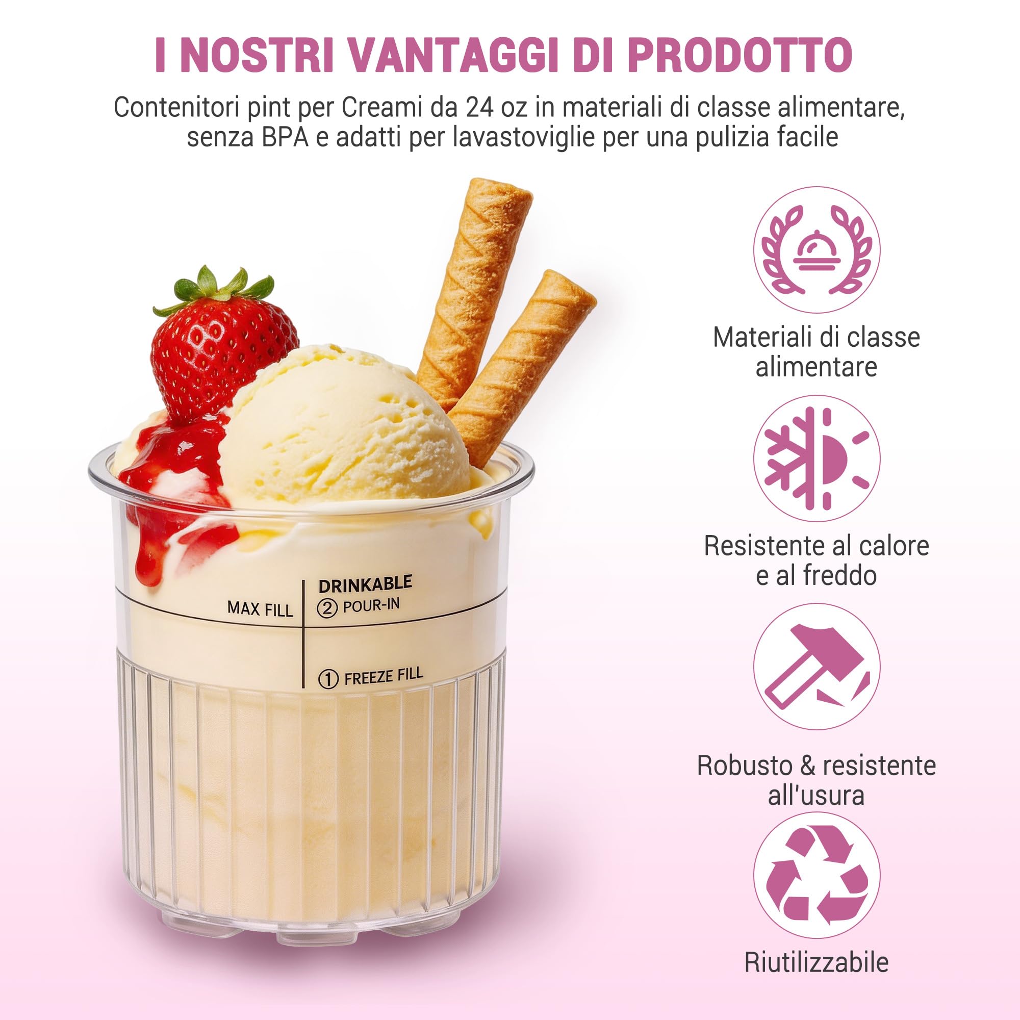 4 contenitori per Ninja Creami Deluxe Pints - Accessori per Ninja Creami NC501 serie NC500, senza BPA, compatibile con Ninja Creami Deluxe Pints e coperchi
