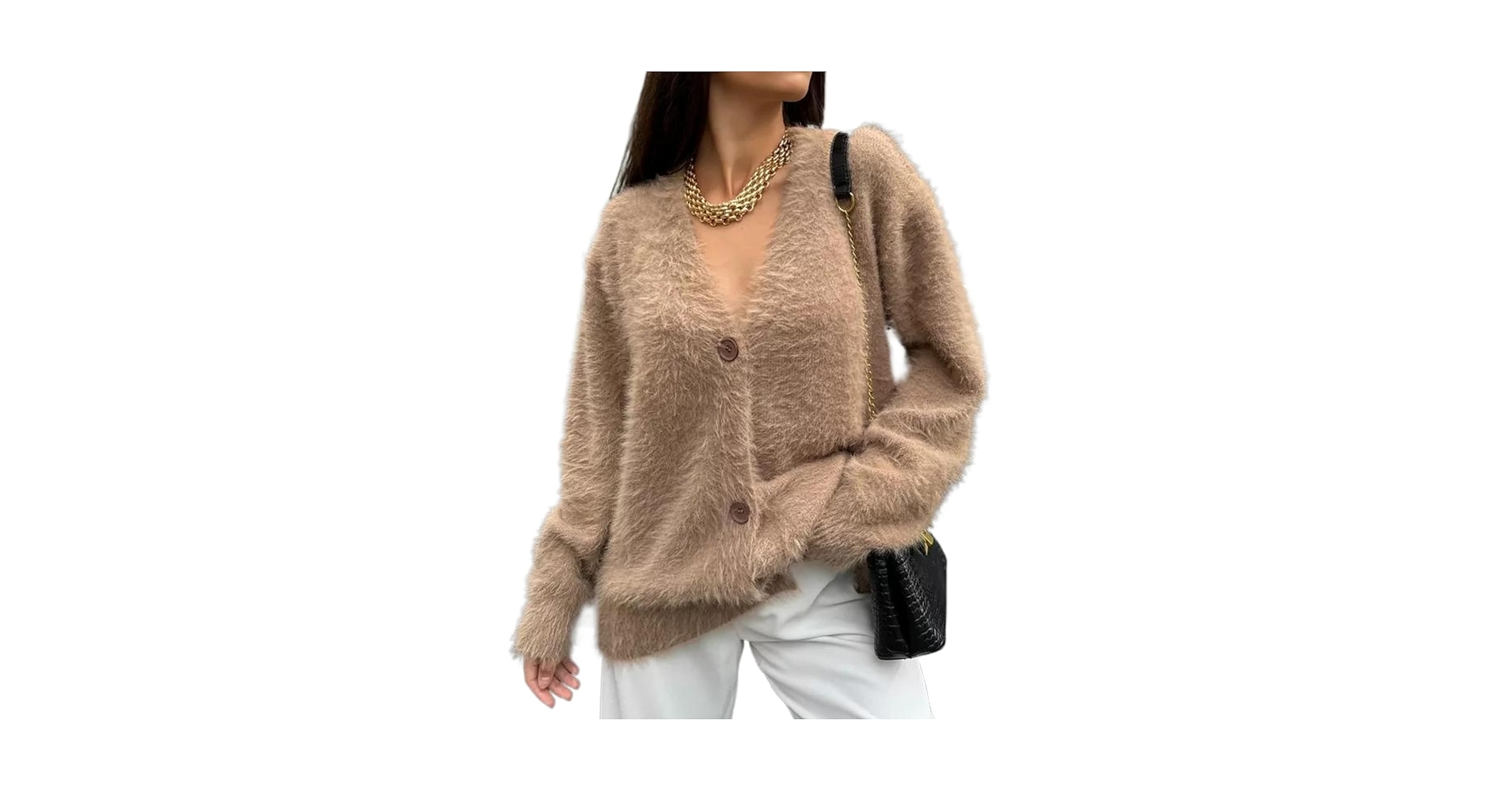 TYATVS Mohair Sweater Fuzzy Cardigans for Women Button Up