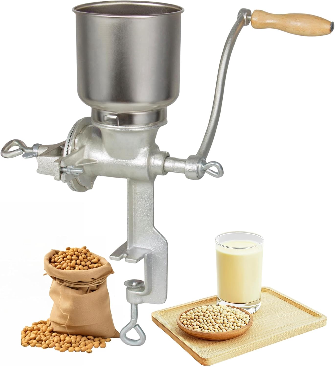 Heavy Duty Cast Iron Grain Mill - 7.5lb Hand Crank Manual Grinder with Table Clamp for Corn, Wheat, Oats & Home Brewing